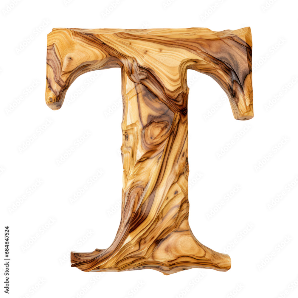 Wooden letter T , wood typography font, isolated on transparent ...