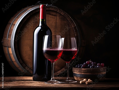 glass of redvine on dark wooden background. conceptual image.  photo