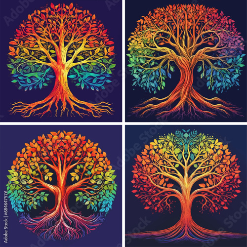 fantasy roots outline silhouette growth graphic oak image foliage trees life trunk retro illustration