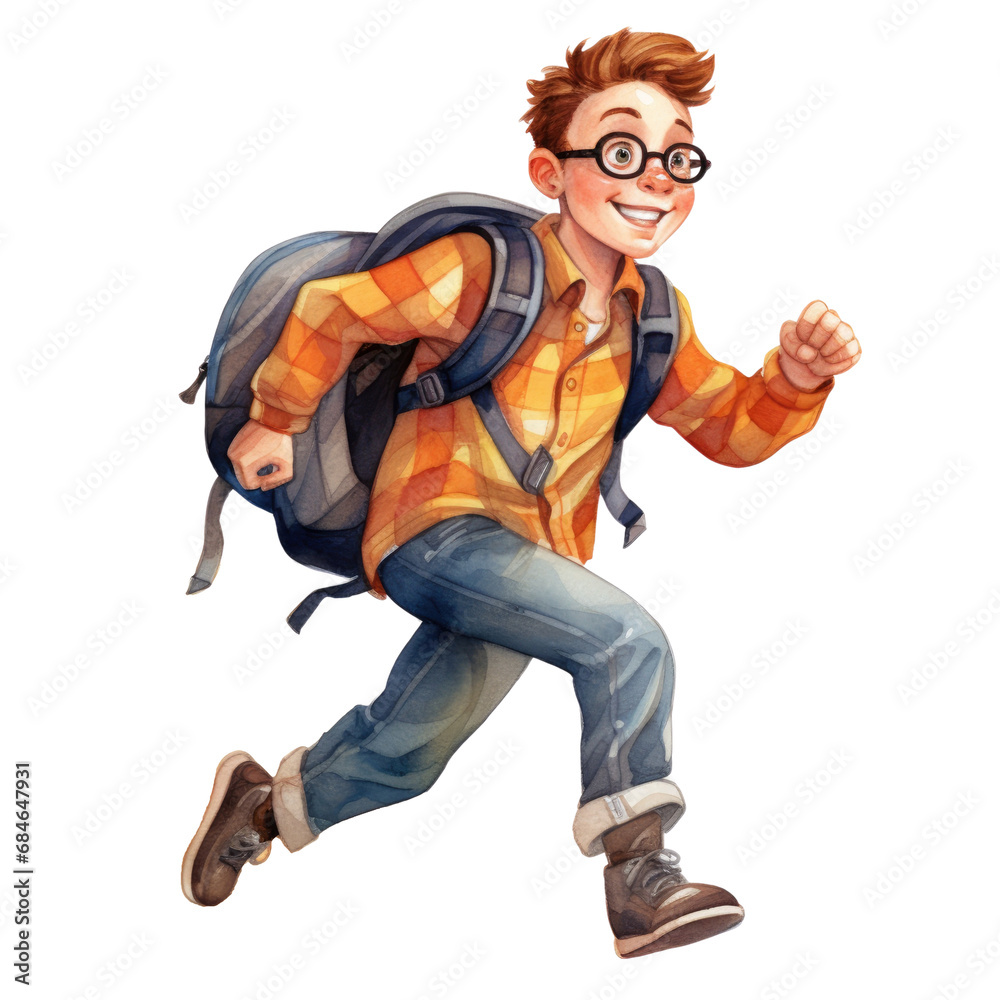 Watercolor Cute Schoolboy. Happy Schoolboy Character Clipart. Back-To-School Concept. Hand Drawn Schoolboy Illustration. Watercolor Cute Schoolboy. Happy Schoolboy Character Clipart. Back-To-School Concept. Hand Drawn Schoolboy Illustration.