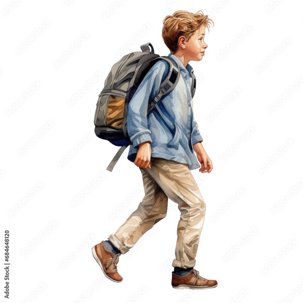 Watercolor Cute Schoolboy. Happy Schoolboy Character Clipart. Back-To-School Concept. Hand Drawn Schoolboy Illustration.
