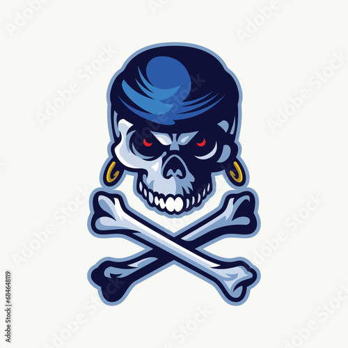 Pirate skull head with crossbones retro illustration mascot (ID: 684648119)