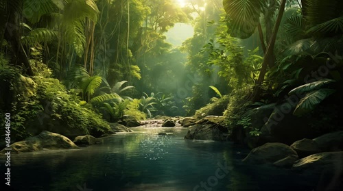 a beautiful scene river in the forest, seamless looping 4K video animation background photo