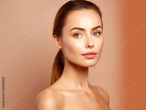 Beauty woman face, perfect skin care routine.