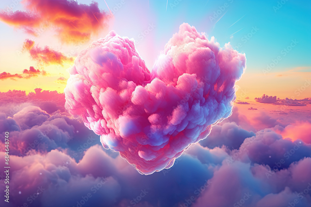 Beautiful Colorful Valentine's Day Background. Heart Made with Clouds in the Sky. Ideal for Holiday Banners or Posters