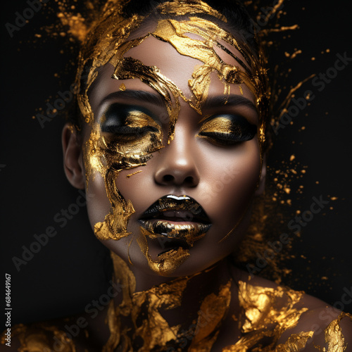 donna di colore con trucco oro photo