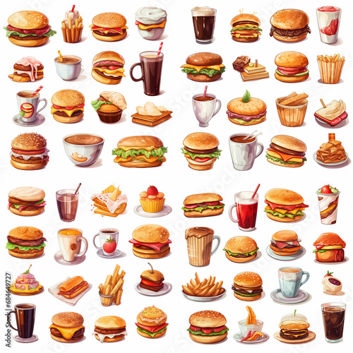 Cartoon logo contours different kinds of food 2D