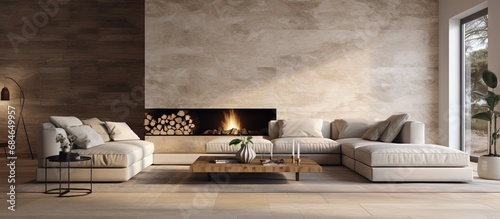 Contemporary living room in a comfortable travertine house copy space image