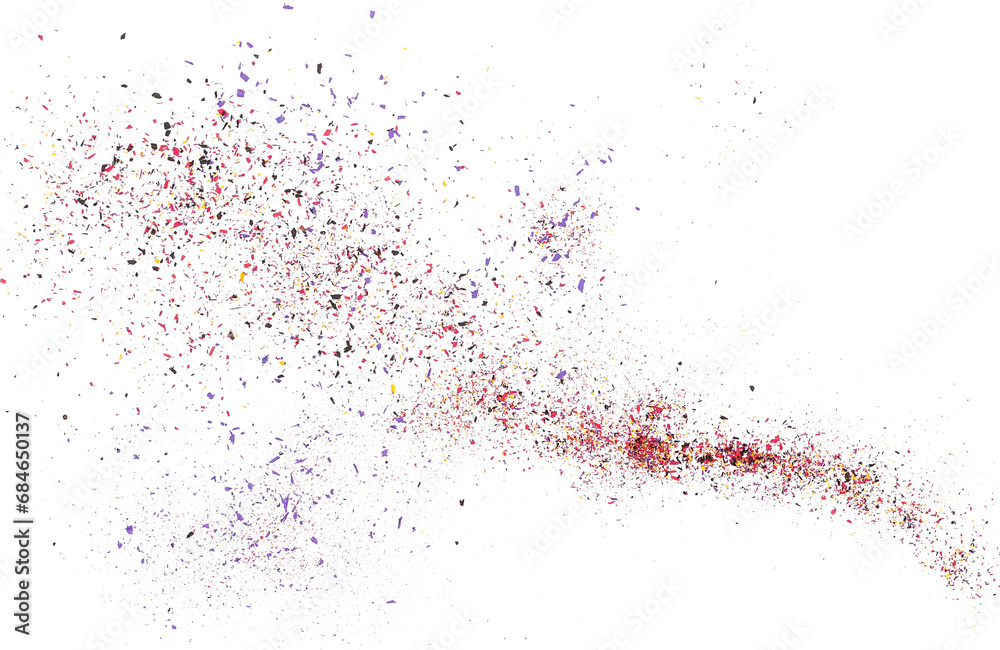 Obraz premium Colorful chalk pieces and powder flying, isolated on white, clipping path