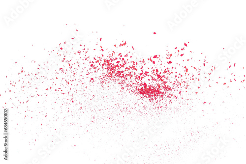 Red chalk pieces and powder flying, isolated on white, clipping path