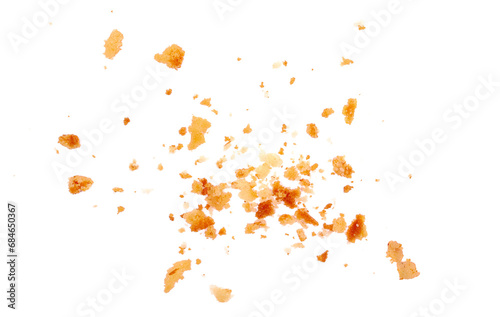 Pile cake crumbs  cookie flying isolated on white  clipping path
