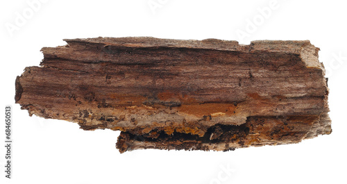 Old rotten piece of wood, board isolated on white, clipping path