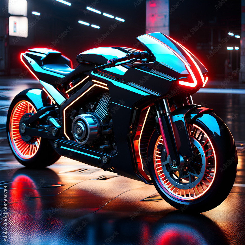 Futuristic neon motorcycles