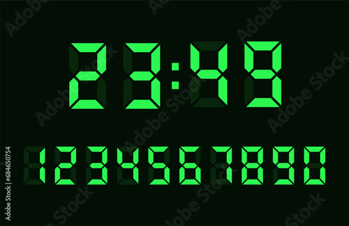 Electronic numbers set. Vector Digital clock. 