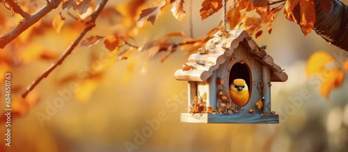 Autumn tree birdhouse a hab...