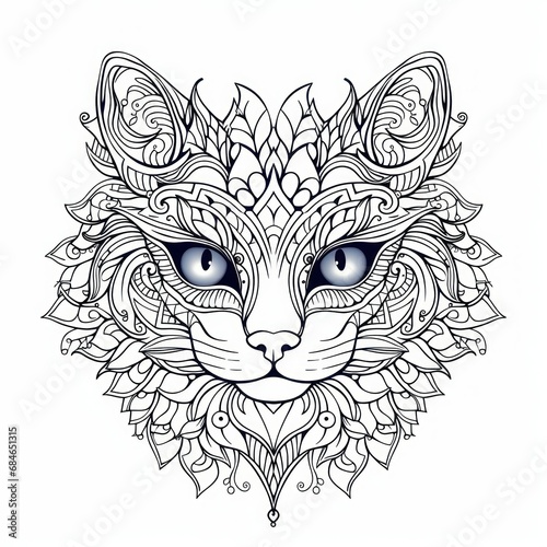 mandala for coloring in the form of a cat's head,concept of  coloring book, meditation, yoga, prayer, esotericism © Anastasiya