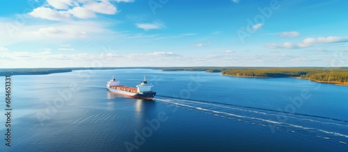A cargo ship moving through...