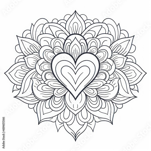 mandala for coloring in the shape of a heart,concept of  coloring book, meditation, yoga, prayer, esotericism photo