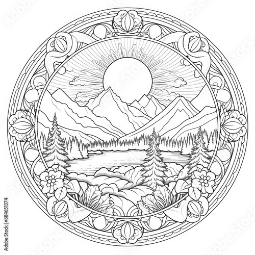 mandala for coloring in the form of nature, concept of  coloring book, meditation, yoga, prayer, esotericism