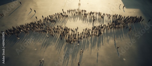 Aerial view of people formi...