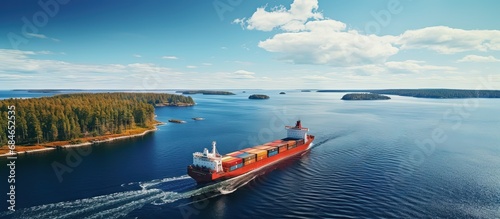 A cargo ship moving through...