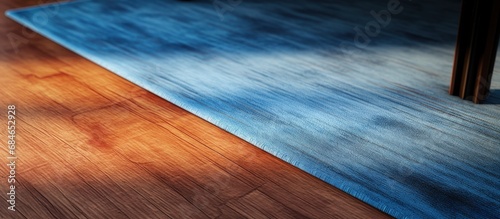 Blue carpet on wooden floor...