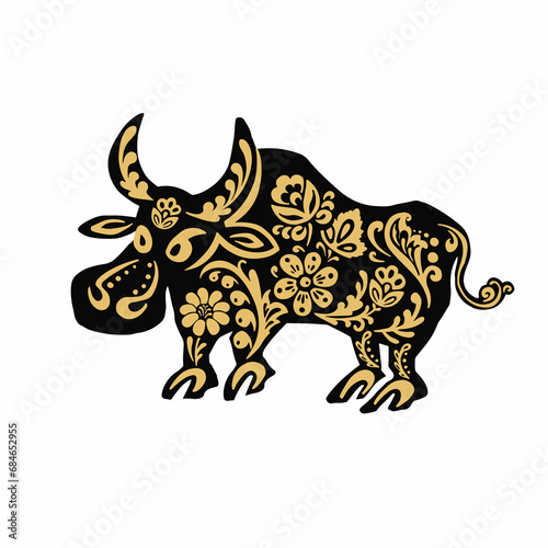 bull, buffalo, taurus with retro black and gold vector illustration eps 10