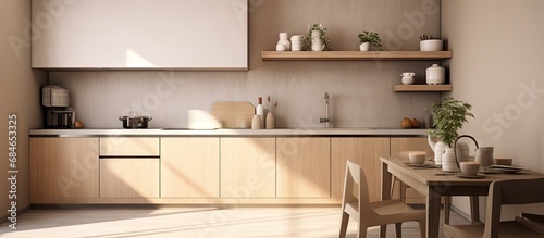 Contemporary kitchen in a tiny flat copy space image