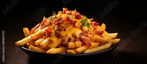Cheesy bacon fries on a pla...