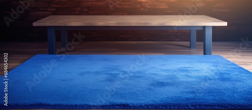Blue carpet on wooden floor...