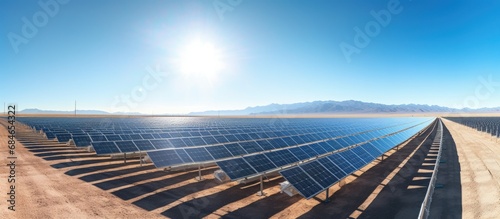 Aerial view of a solar plant in the Nevada desert on a sunny winter day copy space image