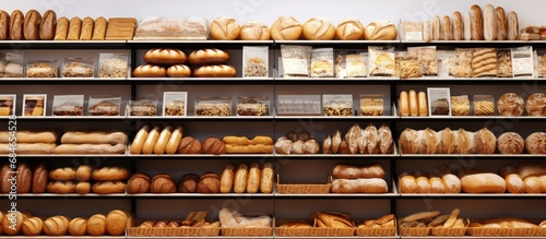 Bread shelves in supermarket require attention copy space image