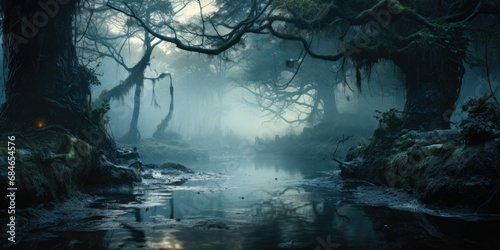 Ethereal Silvery Mist Forest