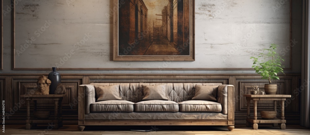 Fototapeta premium Classic rustic living room featured in an interior design series copy space image