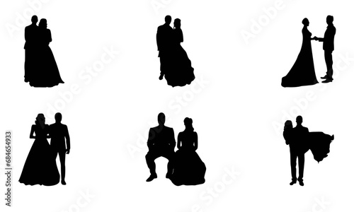 bride & groom posing vector and silhouettes set