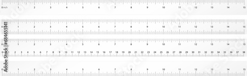 School simple ruler for scale size, length and width of geometrical chart silhouette in mathematics. Mm, cm and inch measure systems. Graph drawing tool photo
