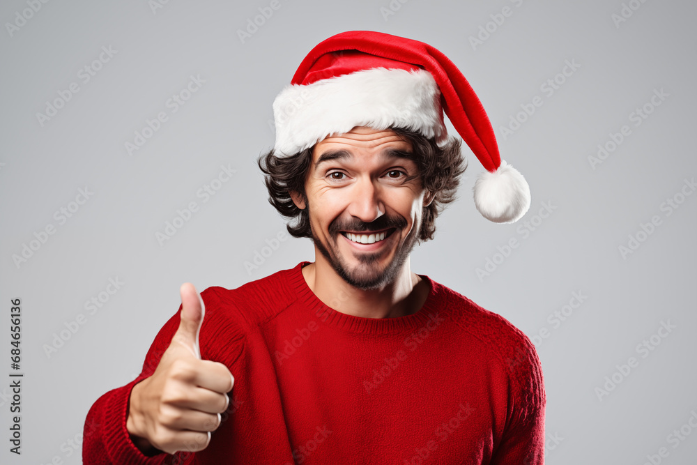 Handsome man with Christmas hat with thumb up Handsome man with Christmas hat with thumb up