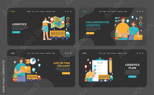 Logistics concept. A comprehensive visual guide to modern logistics, showcasing elements of supply chain management, inventory control, and efficient delivery systems. Flat vector illustration
