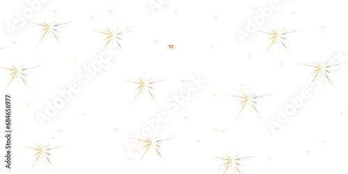 Luxury gold sparkle confetti glitter and stars falling down on transparent background.