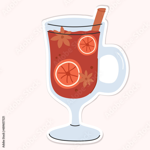 Mulled wine sticker.hot drink with spices vector