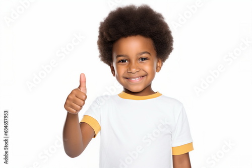 child boy thumbs up on white background