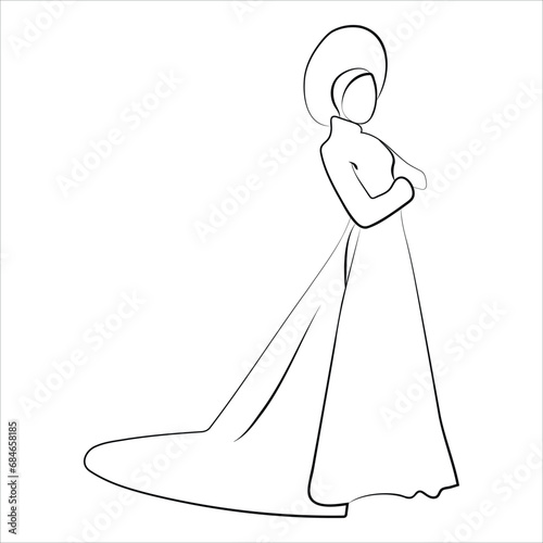 Vector illustration modern Vietnamese women wearing traditional costumes Ao Dai. Hand drawn style Fashion Luxury Glamor Elegant Woman sketch. Fashion girl in sketch-style. Vector illustrations.