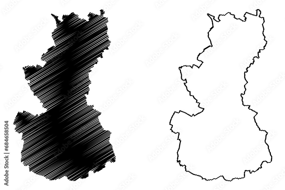 Ganserndorf district (Republic of Austria or Österreich, Lower Austria or Niederösterreich state) map vector illustration, scribble sketch Bezirk Gänserndorf map