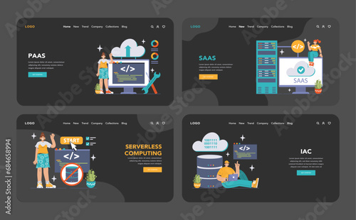 Platform as a Service concept. Detailed visualization of PaaS framework, featuring serverless computing and scalability. Exploring cloud technology, integration and management. vector illustration