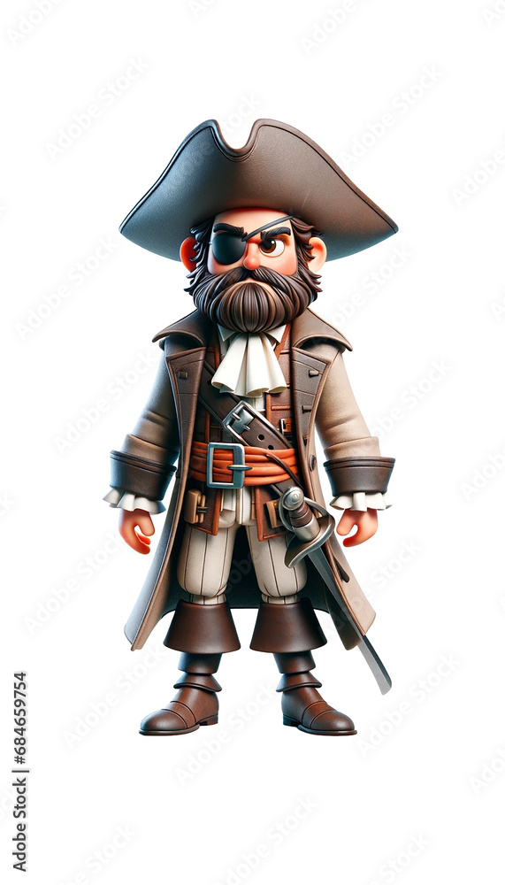 One-eyed cartoon 3D pirate.
