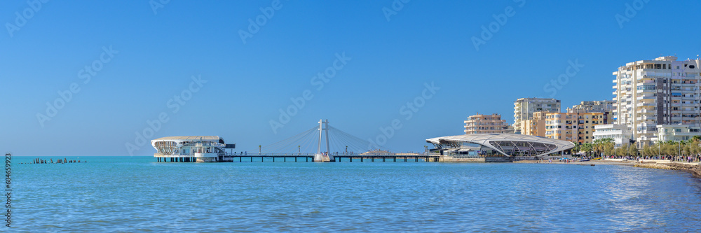 Panoramic View of Durres Beach and Pier, Albania
