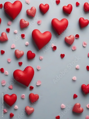 Top view saint valentine background with red hearts