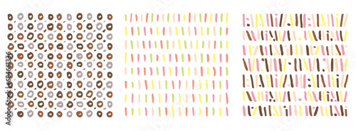 Small dash pattern Dotted lines texture. Candi chocolate color vector hatching doodle organic shapes. Short line dashes Brush hand drawn random strokes Fashion simple retro print design Illustration