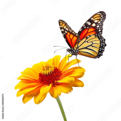 butterfly on yellow flower isolated on transparent background cutout © Papugrat