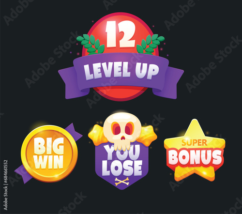 Game icon bonus and items illustration. Collection icon design for game, ui, banner, design for app, interface, game development, playing cards, slots and roulette.